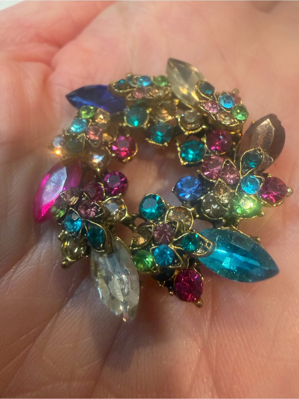 Julianna Style Vintage Multicolor Crystal Statement Brooch Wreath